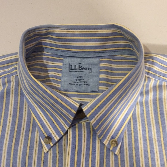 L.L. Bean Men’s Dress Shirt and Yellow Blue Stripes Size Large Regular C… - Picture 8 of 12
